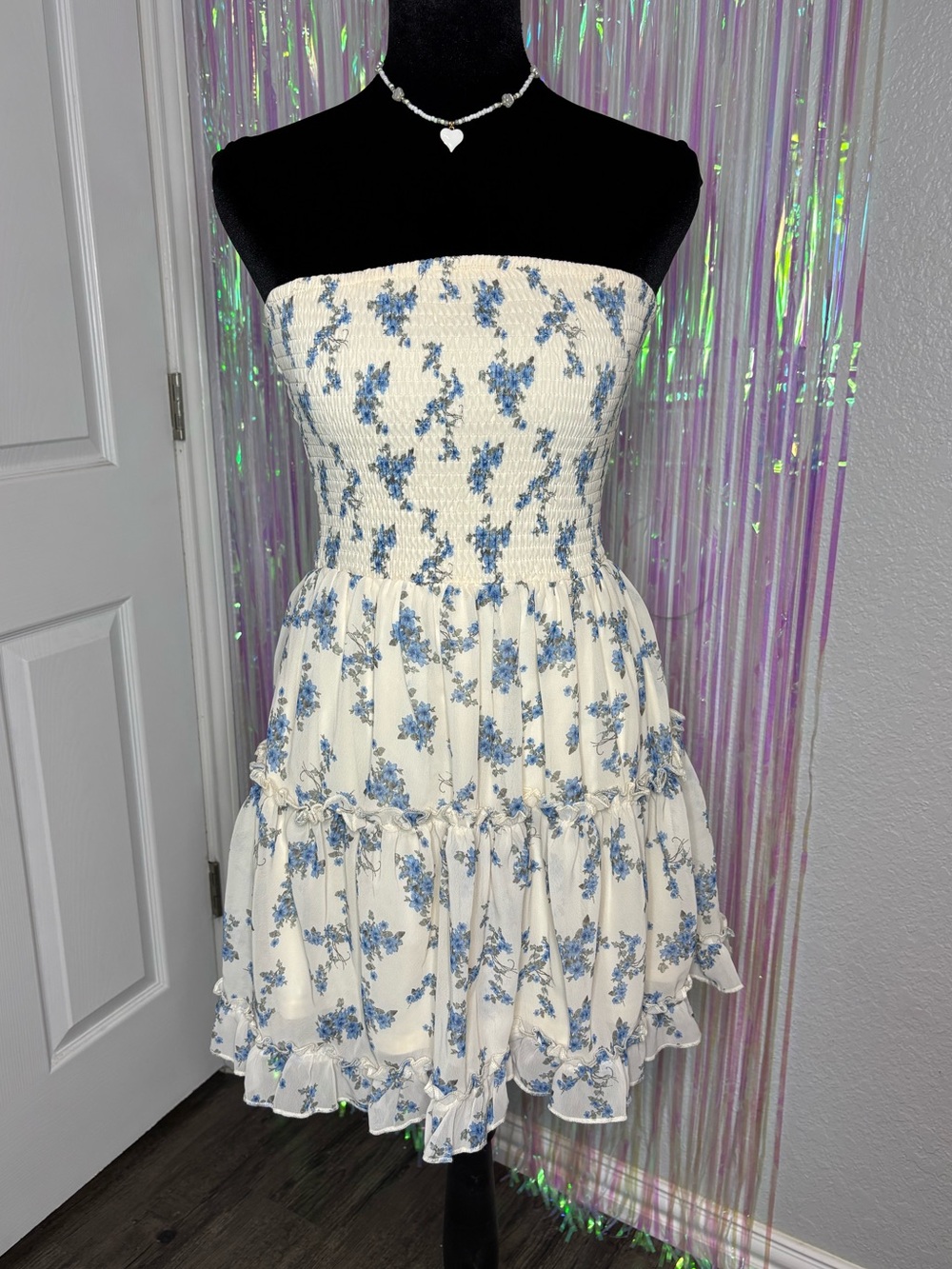 Windsor Strapless Floral Smocked Girly Skater Mini Dress Wedding guest Birthday